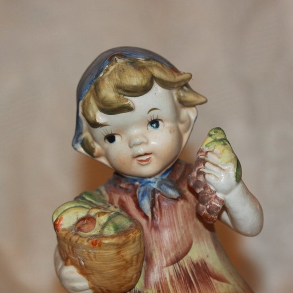 Vintage LARGE Hummel Like Figurine Girl Basket of Fruit - Picture 2 of 4